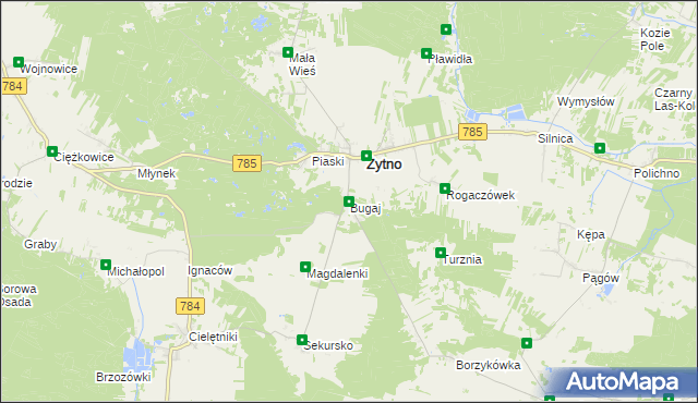 mapa Bugaj gmina Żytno, Bugaj gmina Żytno na mapie Targeo