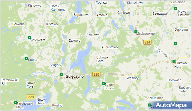 mapa Bukowa Góra gmina Sulęczyno, Bukowa Góra gmina Sulęczyno na mapie Targeo