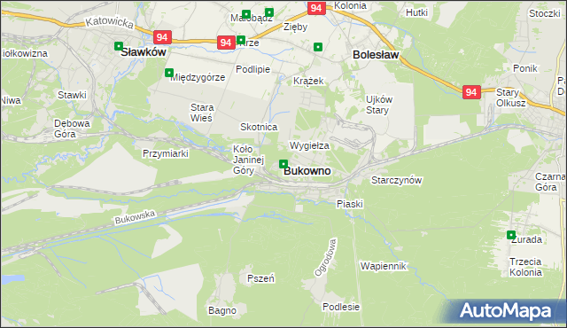 mapa Bukowno powiat olkuski, Bukowno powiat olkuski na mapie Targeo