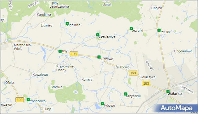 mapa Buszewo gmina Gołańcz, Buszewo gmina Gołańcz na mapie Targeo