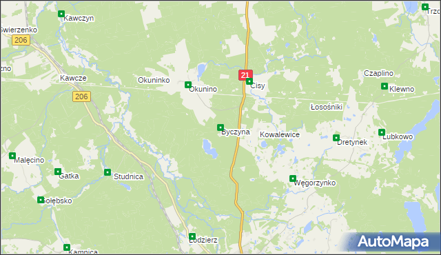 mapa Byczyna gmina Miastko, Byczyna gmina Miastko na mapie Targeo