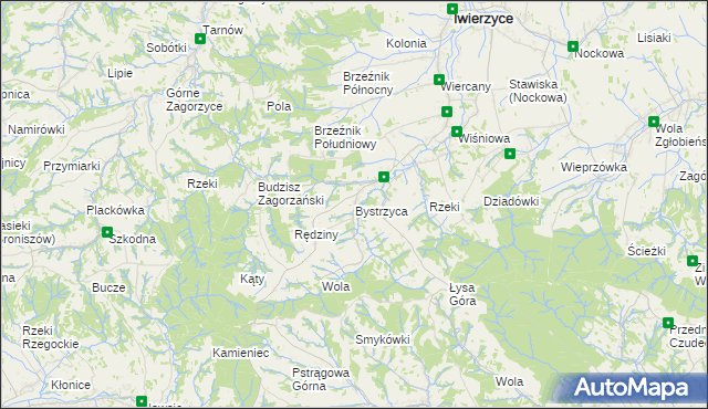 mapa Bystrzyca gmina Iwierzyce, Bystrzyca gmina Iwierzyce na mapie Targeo