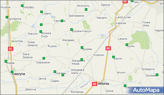 mapa Byszew gmina Kutno, Byszew gmina Kutno na mapie Targeo