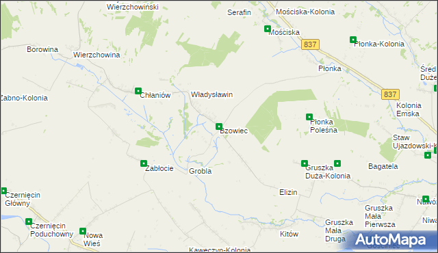 mapa Bzowiec gmina Rudnik, Bzowiec gmina Rudnik na mapie Targeo