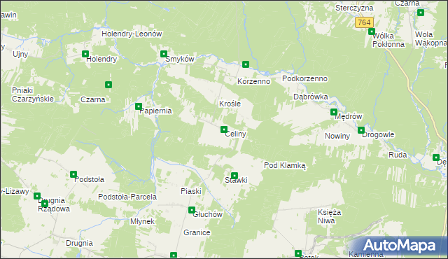 mapa Celiny gmina Raków, Celiny gmina Raków na mapie Targeo