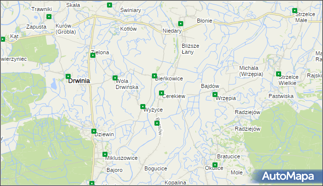 mapa Cerekiew gmina Bochnia, Cerekiew gmina Bochnia na mapie Targeo