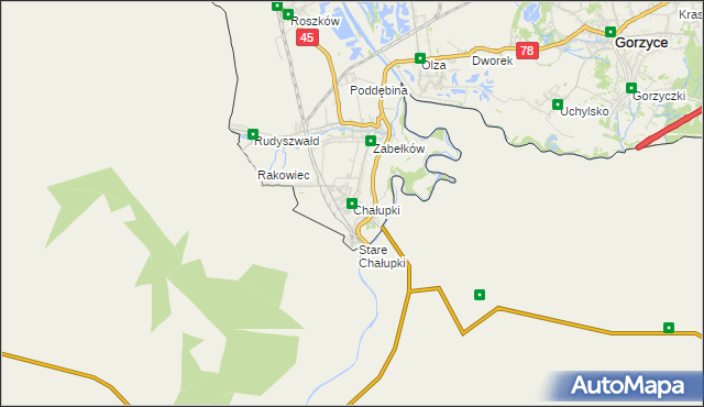 mapa Chałupki gmina Krzyżanowice, Chałupki gmina Krzyżanowice na mapie Targeo