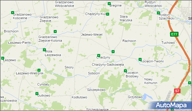 mapa Charzyny, Charzyny na mapie Targeo