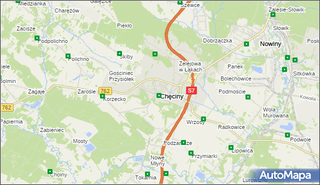 mapa Chęciny powiat kielecki, Chęciny powiat kielecki na mapie Targeo