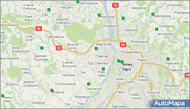 mapa Chełmiec powiat nowosądecki, Chełmiec powiat nowosądecki na mapie Targeo