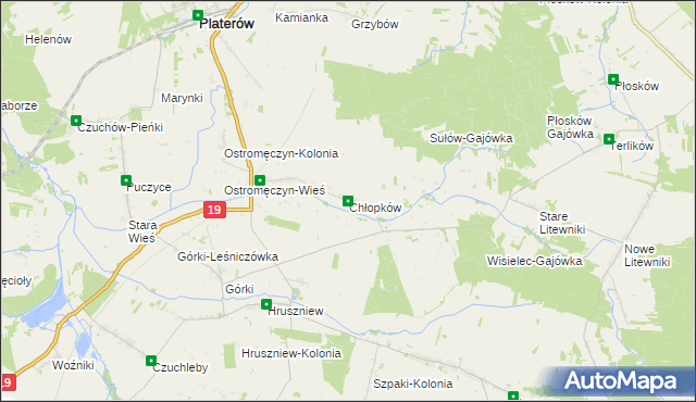 mapa Chłopków gmina Platerów, Chłopków gmina Platerów na mapie Targeo