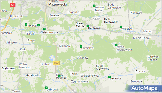 mapa Chmielew gmina Mińsk Mazowiecki, Chmielew gmina Mińsk Mazowiecki na mapie Targeo