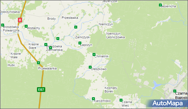 mapa Chmielnik gmina Czarna Białostocka, Chmielnik gmina Czarna Białostocka na mapie Targeo