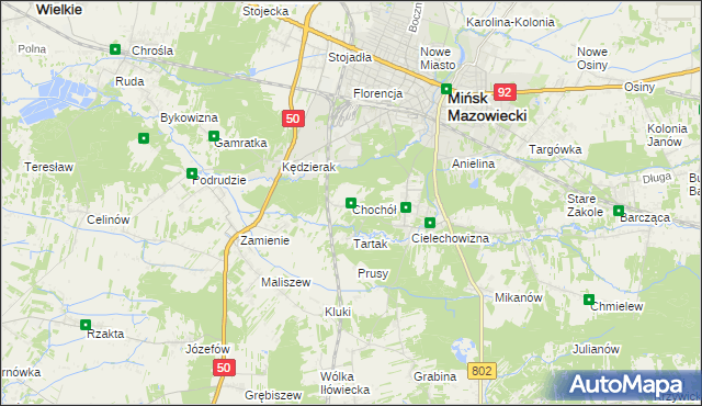 mapa Chochół gmina Mińsk Mazowiecki, Chochół gmina Mińsk Mazowiecki na mapie Targeo