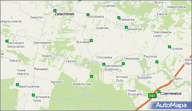 mapa Chociszew gmina Żelechlinek, Chociszew gmina Żelechlinek na mapie Targeo