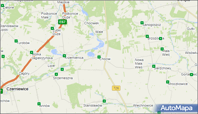 mapa Chociw gmina Czerniewice, Chociw gmina Czerniewice na mapie Targeo