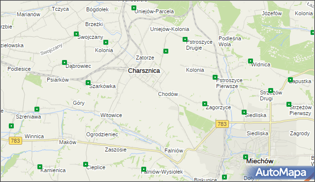 mapa Chodów gmina Charsznica, Chodów gmina Charsznica na mapie Targeo