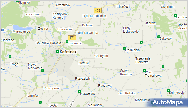 mapa Chodybki, Chodybki na mapie Targeo