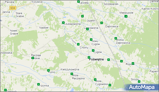 mapa Choiny gmina Poświętne, Choiny gmina Poświętne na mapie Targeo