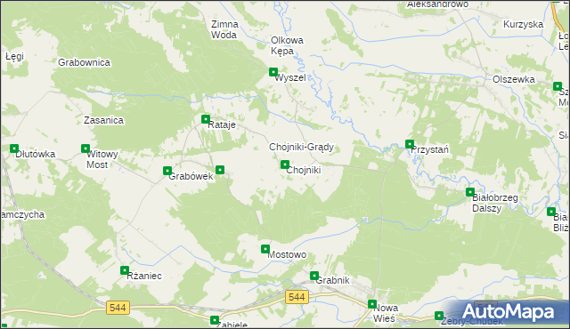 mapa Chojniki gmina Olszewo-Borki, Chojniki gmina Olszewo-Borki na mapie Targeo