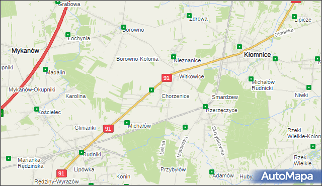 mapa Chorzenice gmina Kłomnice, Chorzenice gmina Kłomnice na mapie Targeo