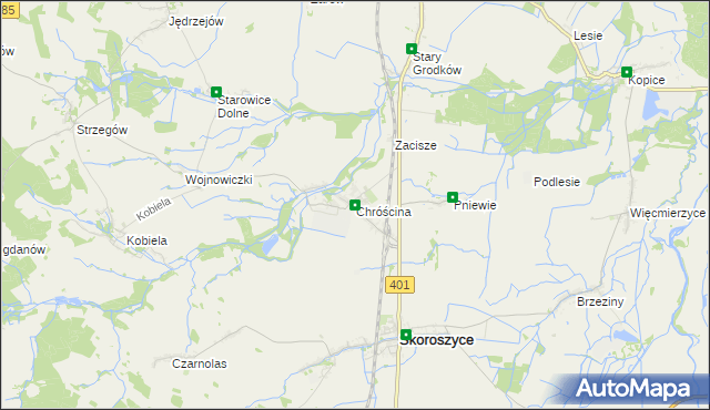 mapa Chróścina gmina Skoroszyce, Chróścina gmina Skoroszyce na mapie Targeo