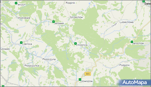 mapa Chrośnica gmina Jeżów Sudecki, Chrośnica gmina Jeżów Sudecki na mapie Targeo