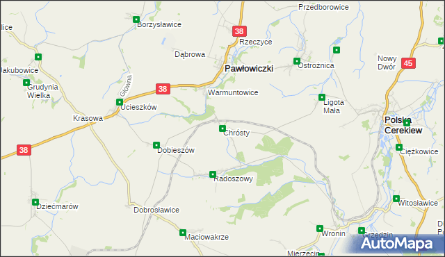 mapa Chrósty gmina Pawłowiczki, Chrósty gmina Pawłowiczki na mapie Targeo