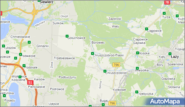 mapa Chruszczobród-Piaski, Chruszczobród-Piaski na mapie Targeo