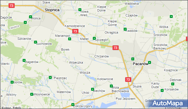 mapa Chrzanów gmina Pacanów, Chrzanów gmina Pacanów na mapie Targeo