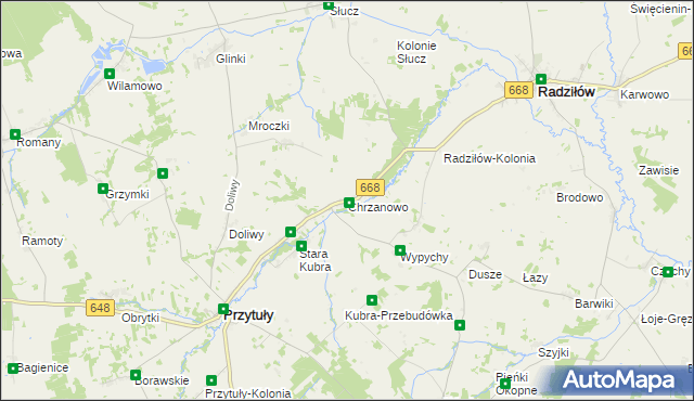 mapa Chrzanowo gmina Przytuły, Chrzanowo gmina Przytuły na mapie Targeo