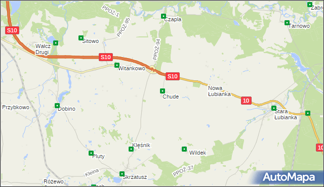 mapa Chude gmina Wałcz, Chude gmina Wałcz na mapie Targeo