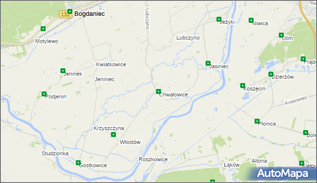 mapa Chwałowice gmina Bogdaniec, Chwałowice gmina Bogdaniec na mapie Targeo