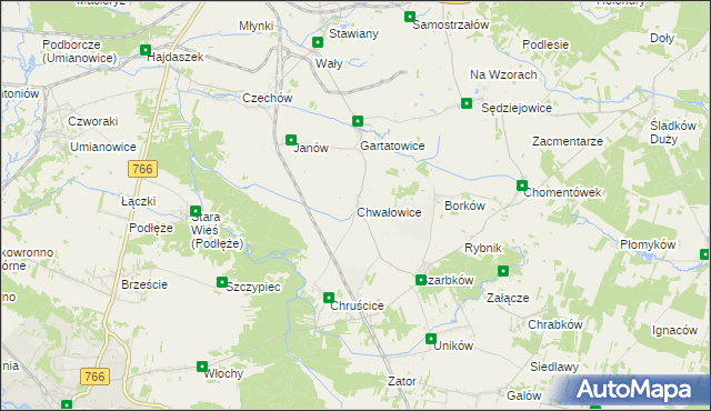 mapa Chwałowice gmina Pińczów, Chwałowice gmina Pińczów na mapie Targeo