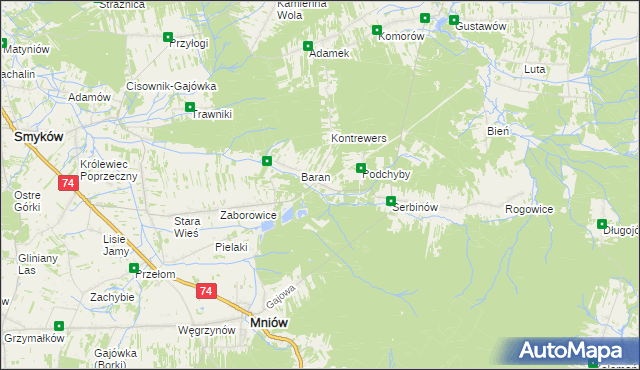 mapa Chyby gmina Mniów, Chyby gmina Mniów na mapie Targeo