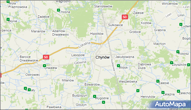 mapa Chynów powiat grójecki, Chynów powiat grójecki na mapie Targeo