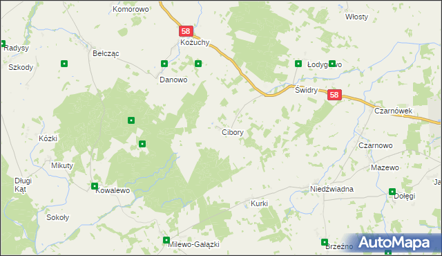 mapa Cibory gmina Biała Piska, Cibory gmina Biała Piska na mapie Targeo