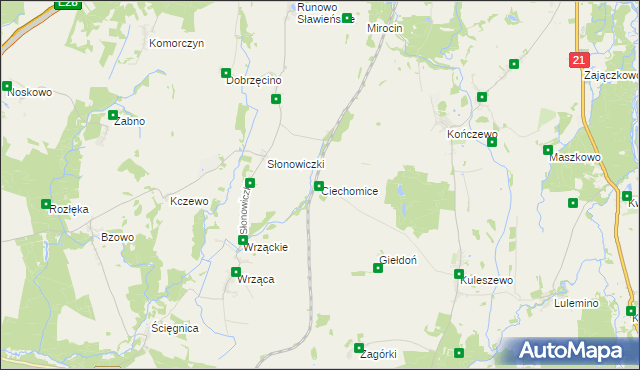 mapa Ciechomice gmina Kobylnica, Ciechomice gmina Kobylnica na mapie Targeo