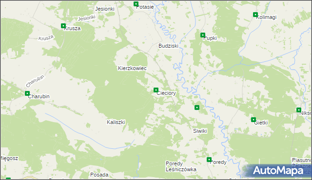 mapa Cieciory, Cieciory na mapie Targeo