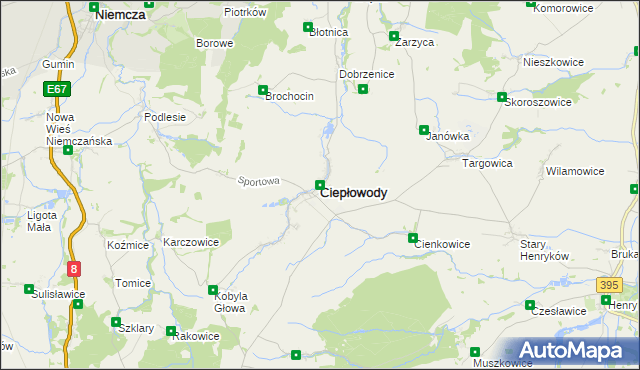 mapa Ciepłowody, Ciepłowody na mapie Targeo