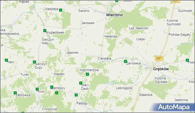 mapa Cierpięta gmina Wierzbno, Cierpięta gmina Wierzbno na mapie Targeo