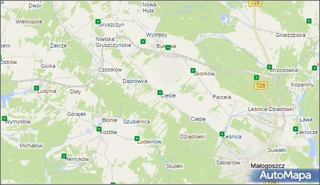 mapa Cieśle gmina Krasocin, Cieśle gmina Krasocin na mapie Targeo