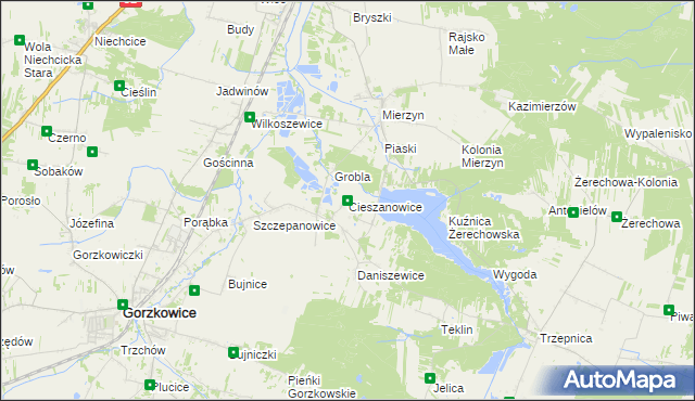 mapa Cieszanowice gmina Gorzkowice, Cieszanowice gmina Gorzkowice na mapie Targeo