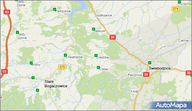 mapa Cieszów gmina Stare Bogaczowice, Cieszów gmina Stare Bogaczowice na mapie Targeo