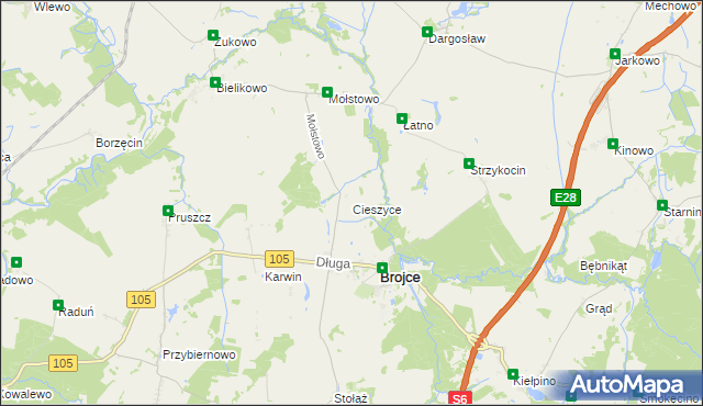 mapa Cieszyce gmina Brojce, Cieszyce gmina Brojce na mapie Targeo