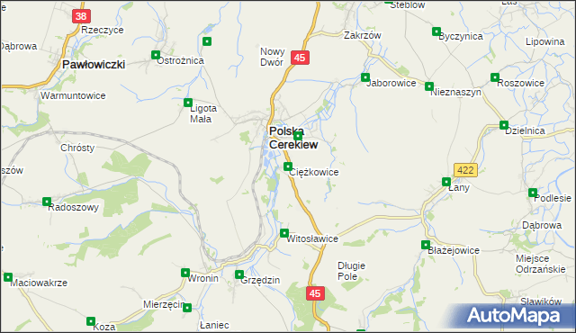 mapa Ciężkowice gmina Polska Cerekiew, Ciężkowice gmina Polska Cerekiew na mapie Targeo