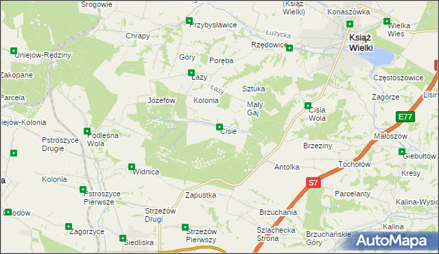 mapa Cisie gmina Książ Wielki, Cisie gmina Książ Wielki na mapie Targeo