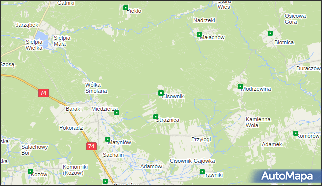 mapa Cisownik gmina Smyków, Cisownik gmina Smyków na mapie Targeo