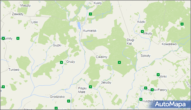 mapa Cwaliny gmina Biała Piska, Cwaliny gmina Biała Piska na mapie Targeo