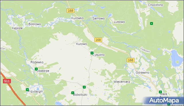 mapa Cybulino gmina Bobolice, Cybulino gmina Bobolice na mapie Targeo